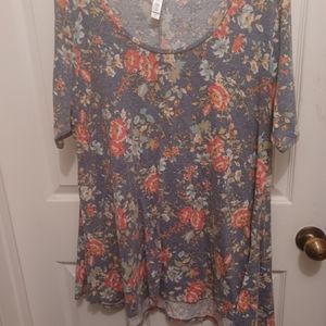 LuLaRoe FLORAL BLUE GRAY PINK TEE SHIRT TOP/ DRESS / FLAIR TUNIC LOUNGE WEAR XL